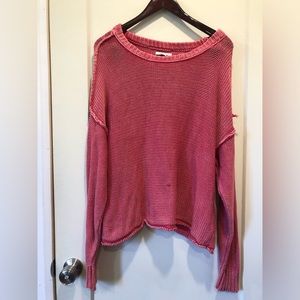 Pink American Eagle Chunky Knit Distressed Sweater